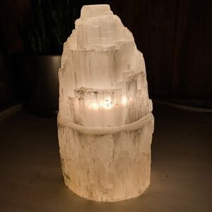 Selenite Tower, Natural Crystal Lamp, Iceberg Light, Made in Morocco - 8” Tall